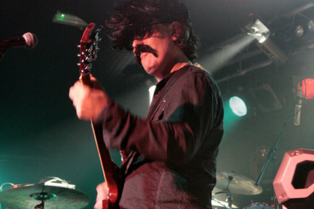 Me as 'Stu' onstage with Ian The Goat sings Black Sabbath - the tosh fell off!!